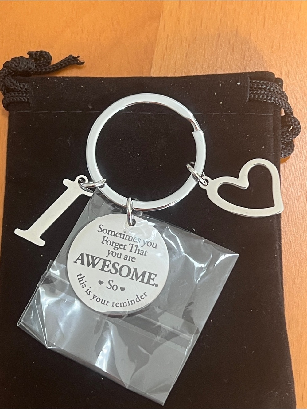 New Silver Tone Inspirational Keyring with Heart & Initial